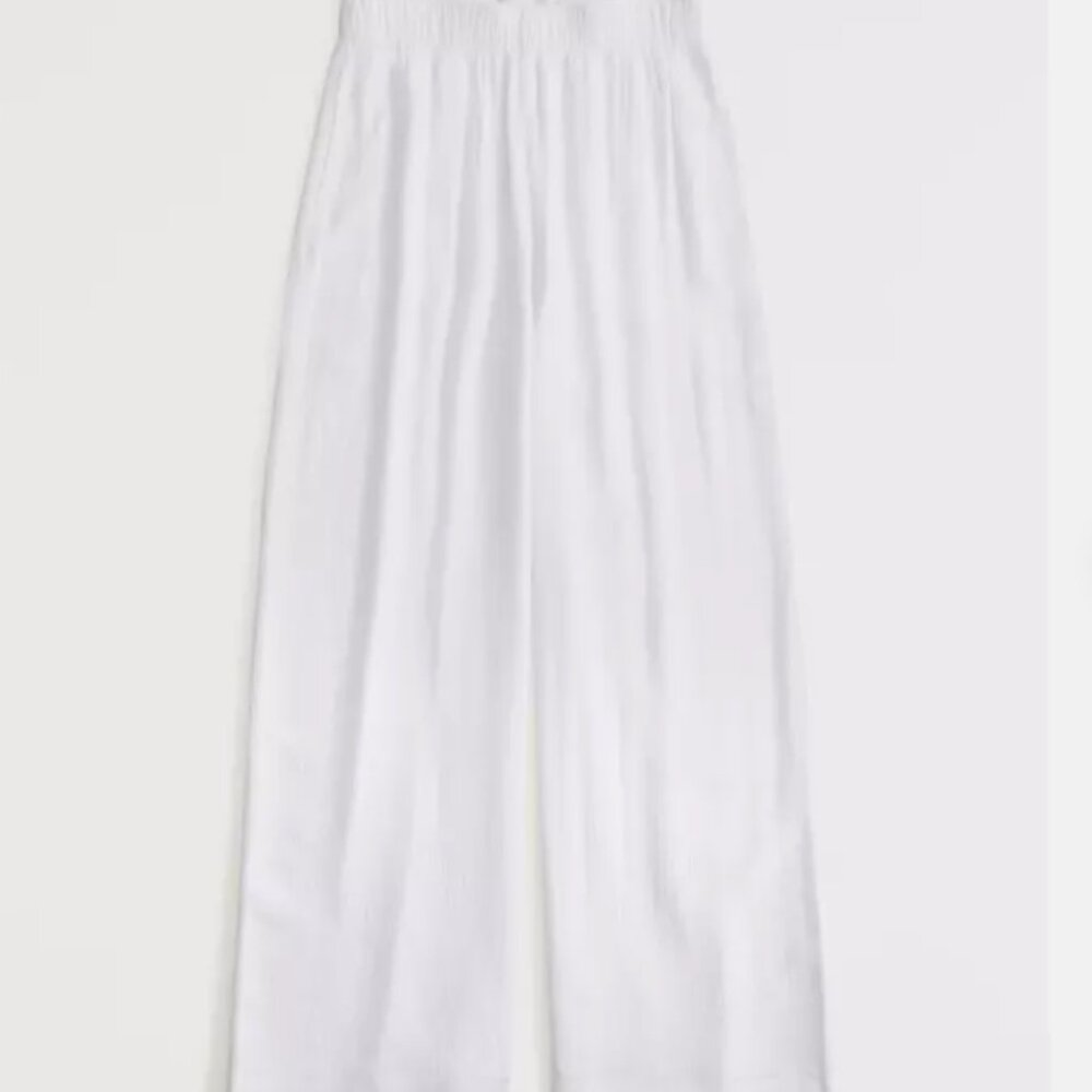 Abercrombie Crinkle Textured Pull-On Pant XS White Wide Leg Short NWT